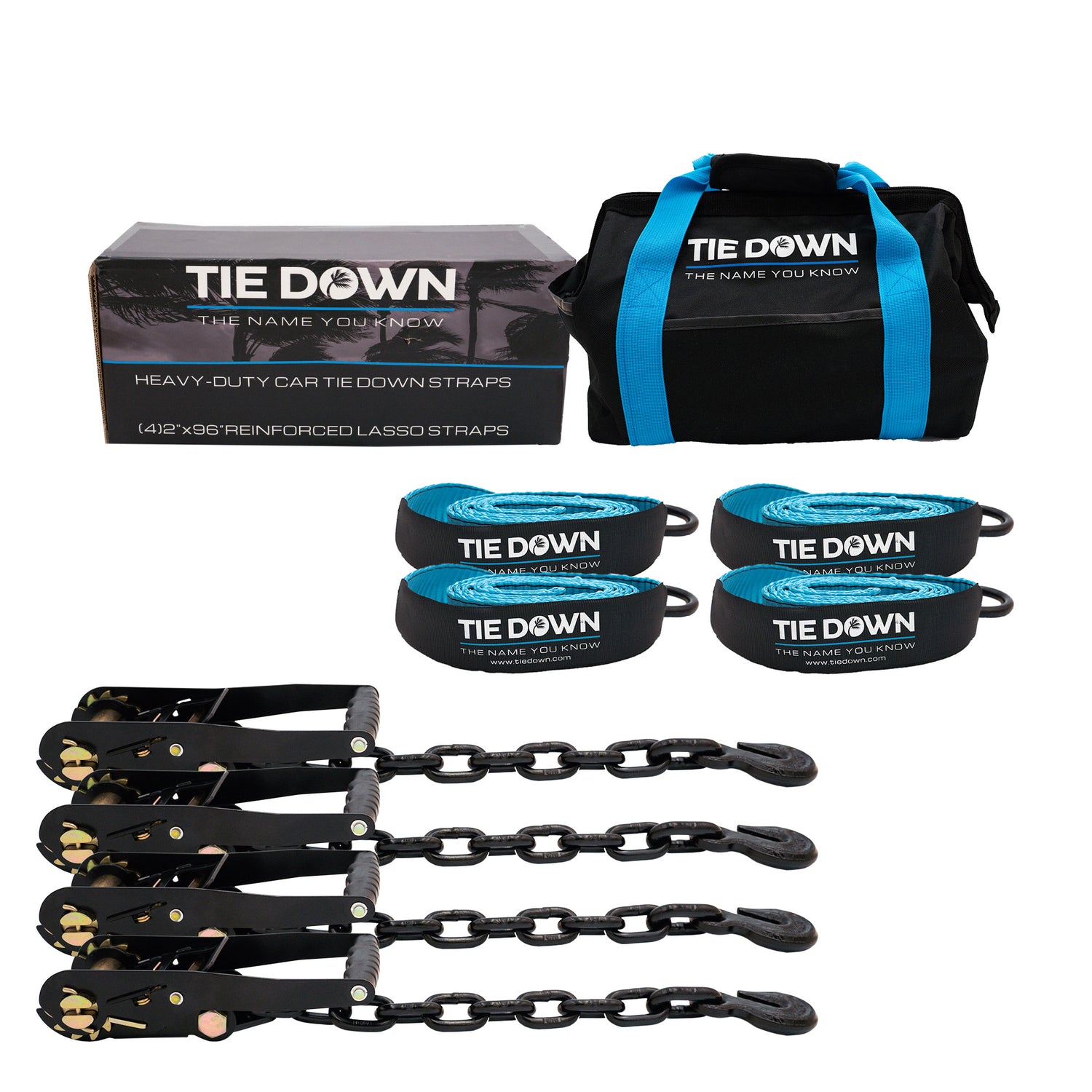 13985 2 in. x 96 in. Blue Heavy Duty Car Transport Tie Down Straps, 4-Pack