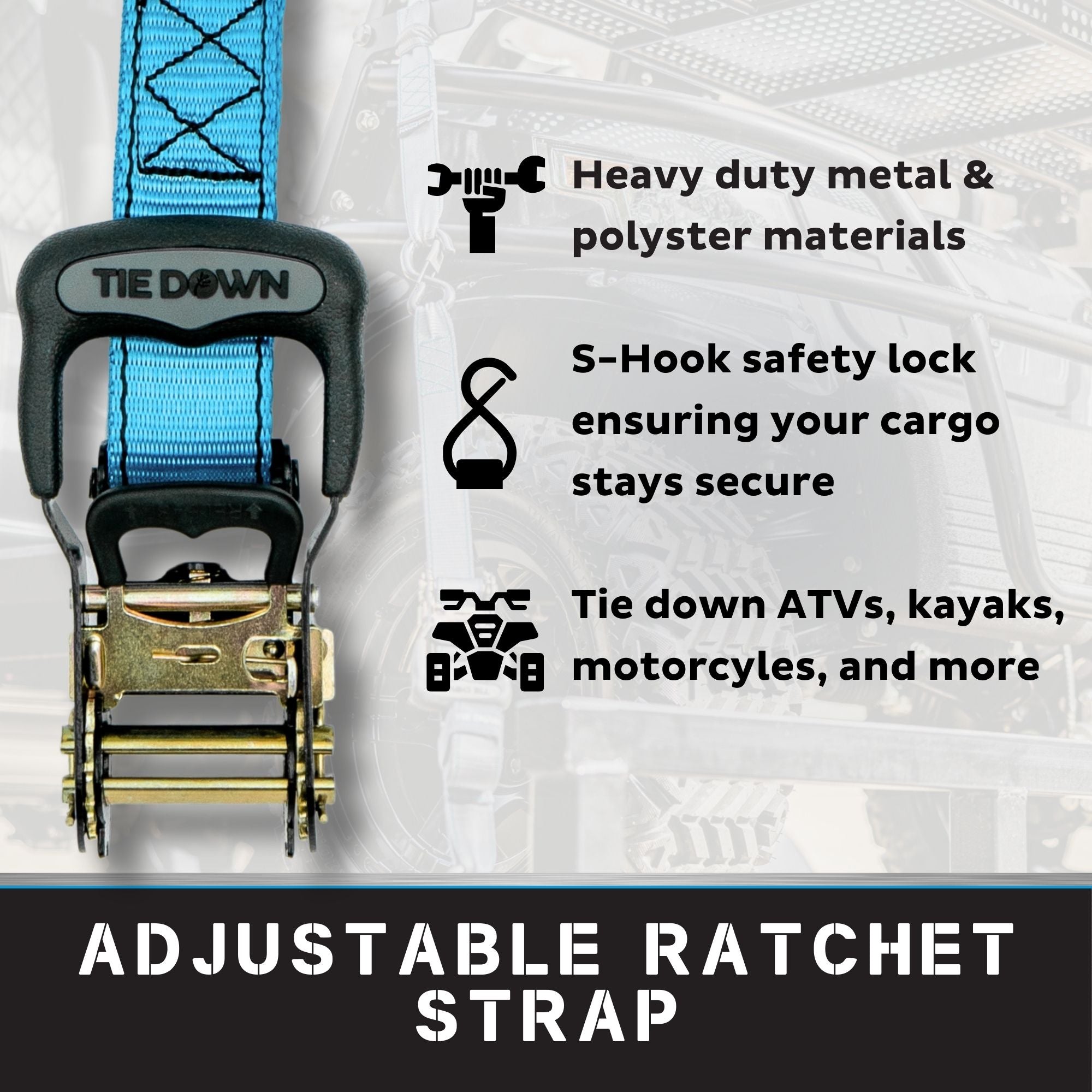 13981 1.5 inch x 8 ft Heavy Duty Ratchet Strap, 4-Pack