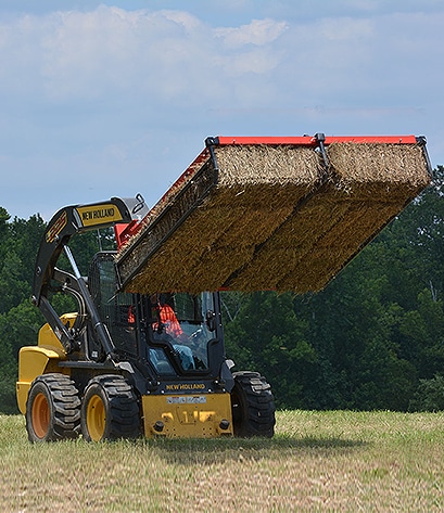 Maxilator Accumagrapple is a square hay bale accumulator system for tractors skid steer or loaders